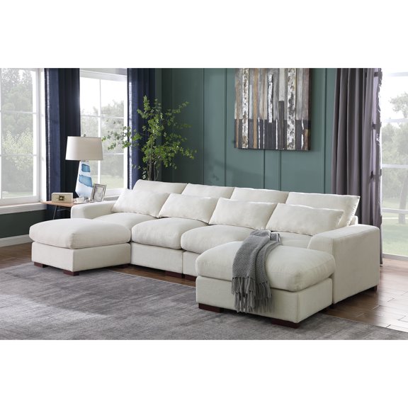 Linen Blend Sectional With Ottomans - Relaxing Seating Option For Home Modular 2 Stylish And Comfortable