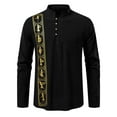 thumbnail image 1 of Linen Blend Shirts for Men Long Sleeve Vintage Ethnic Style Print Shirt Button up Pullover Tops Stand Collar Blouses (XL, Black), 1 of 7