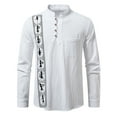 thumbnail image 1 of Linen Blend Shirts for Men Long Sleeve Vintage Ethnic Style Print Shirt Button up Pullover Tops Stand Collar Blouses (XL, White), 1 of 7