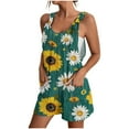 thumbnail image 1 of Linen Blend Summer Rompers Womens Loose Casual Shorts Tropical/4th of July American Flag Printed Sleeveless Jumpsuits (XXL, Green), 1 of 5