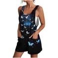 thumbnail image 1 of Linen Blend Summer Rompers Womens Loose Casual Shorts Tropical/4th of July American Flag Printed Sleeveless Jumpsuits (XXXL, Black 02), 1 of 5