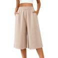 thumbnail image 1 of Linen Blend Pants for Women Elastic Waisted Casual Cropped Pants Lightweight Loose Fit Capris Summer Beach Vacation Lounge Capris, 1 of 5