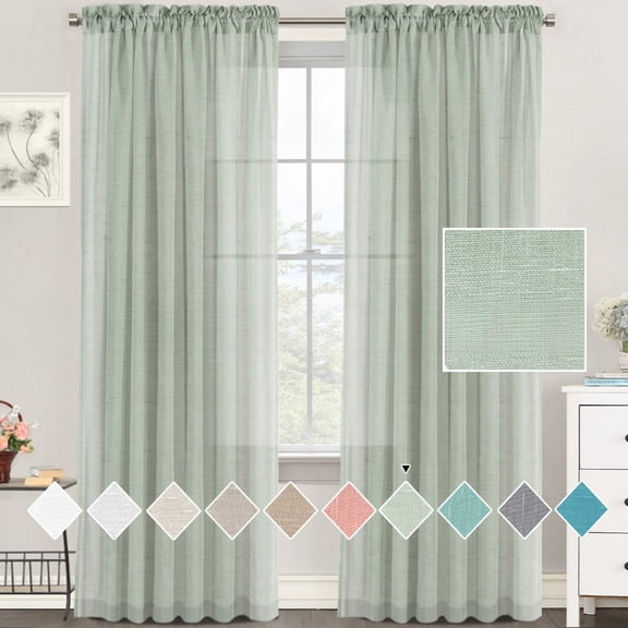 Linen Blended Tab Top Curtains Privacy Added Semi Sheer Window Drapes Textured Flax Curtains Loop Pocket 2 Panels for Bedroom