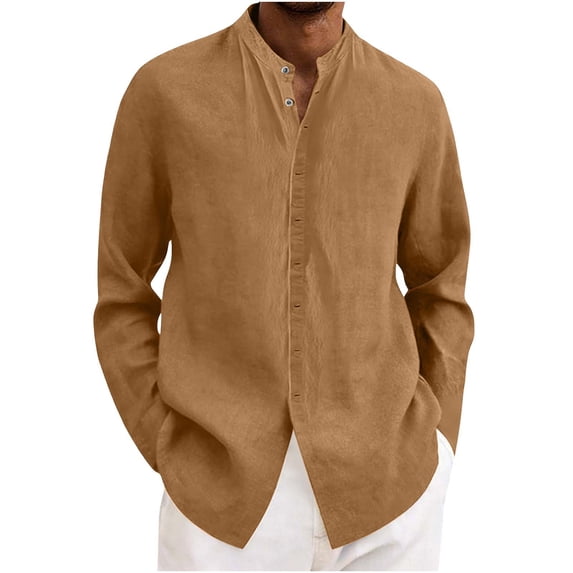 Linen Blosues for Mens Button Long Sleeve Tee Shirts Tops Solid Baisc Blouses Collar Casual T-Shirts Soft Basic Tops 2026 Beach Gym Workout Golf Blouses