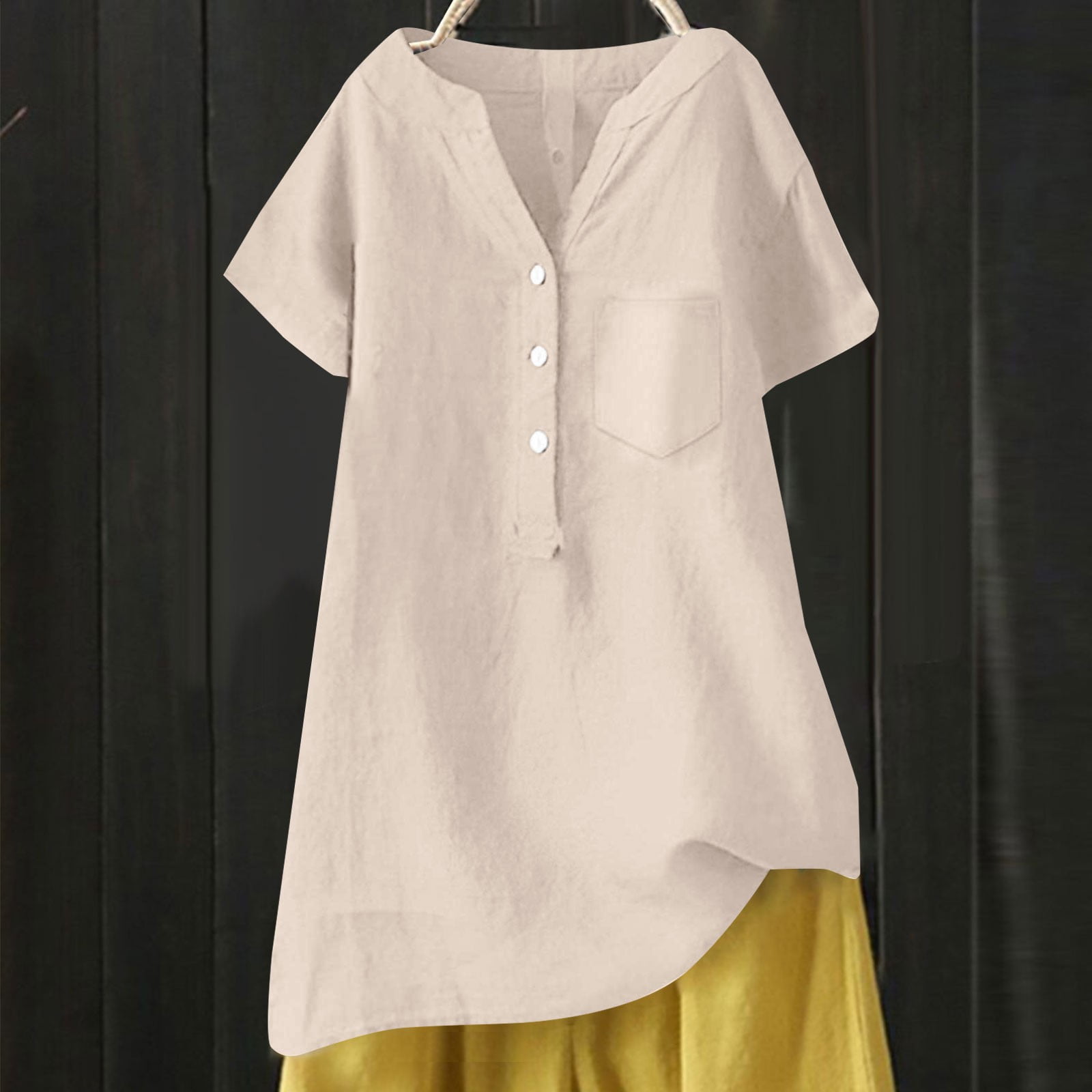 Women's Casual Cotton Linen Shirt - 3/4 Sleeve Loose Fit Tunic Top With Side Split
