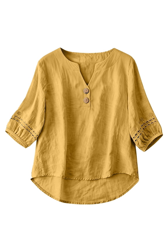 Linen Blouse for Women Summer Tops for Women Summer Spring Blouses Lightweight Pullover Shirt Dressy Casual Blouses Vacation Beach Solid Blouses Summer Gauze Shirts Cotton Linen Tops 2XL