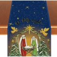 Linen Blue Christmas Nativity Table Runner Holy Nativity Tablecloth