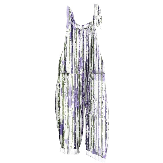 Linen Boho Jumpsuits for Women Loose Casual Summer Rompers Floral Rompers Wide Leg Bib Overall with Pockets Yoga Jumpsuits for Women Purple 4XL