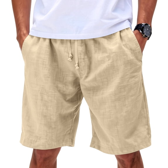Linen Boho Shorts for Men Drawstring Summer Linen Shorts Cozy Elastic Waist Shorts Khaki 3XL