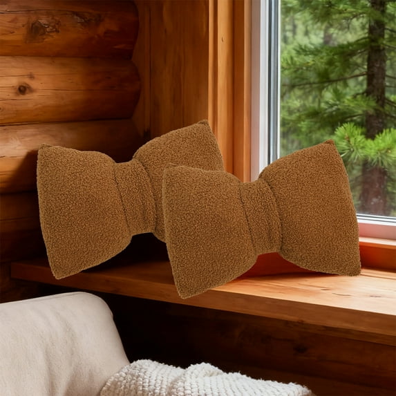 Linen Bow Pillow, Solid Color Sofa Cushion, Decorative Lumbar Pillow for Office and Home, Washable, 16x12 Inches, Mother's Day Gift