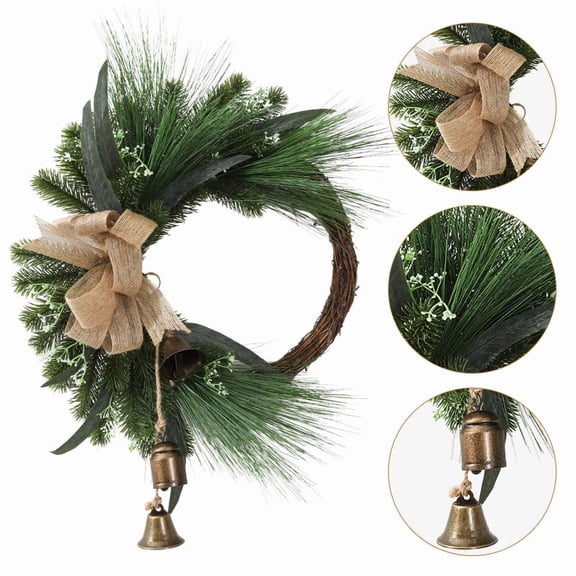 Linen Bow Wreath Front Door Hanging, Decorative Bow Wreath for Christmas Front Door, Holiday Wreath for Family Gathering Hostess Gift, Front Door Wreath for Indoor Arrangement Seasonal Akmoler