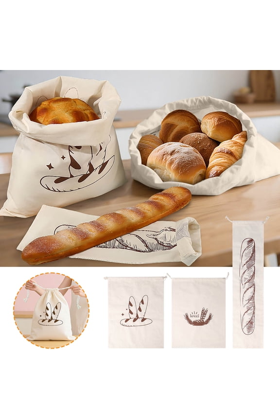Linen Bread Bag with Drawstring – Reusable French Baguette and Bun Storage – Breathable Natural Fabric Bread Keeper for Homemade Loaves and Bakery Goods