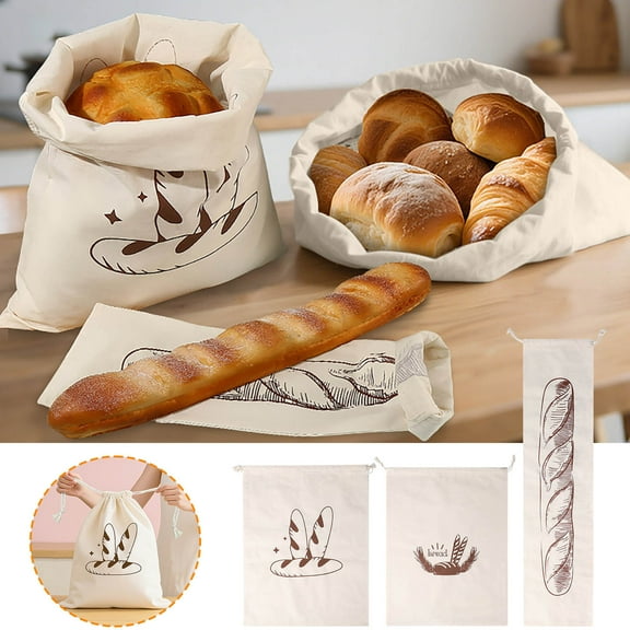 Linen Bread Bag, Reusable French Stick Storage, Drawstring Bun Holder, Eco-friendly + Machine Washable, Stylish Design, for Home Baking, Keeps Bread Fresh, Sustainable Food Storage | Bakery Bag, Clot