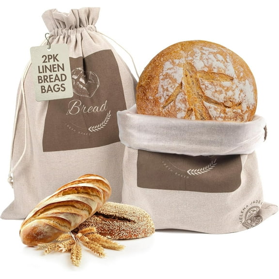 Linen Bread Bags for Homemade Bread Easy to Clean Large Reusable Cloth Bags for Sourdough, Sandwich & Loaf Storage, BPA-Free Linen Bag with String Closure For Fresh Breads Storage (2 Pack, XL)
