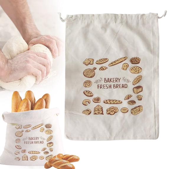 Linen Bread Bags for Homemade Bread, 37 X 30 cm, Unbleached, Reusable Bread Storage with Drawstring for Bakery & Baguette