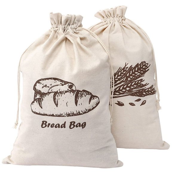 Linen Bread Bags for Homemade Container, 2 Pcs 30X40cm Unbleached & Reusable Storage, Natural Storage