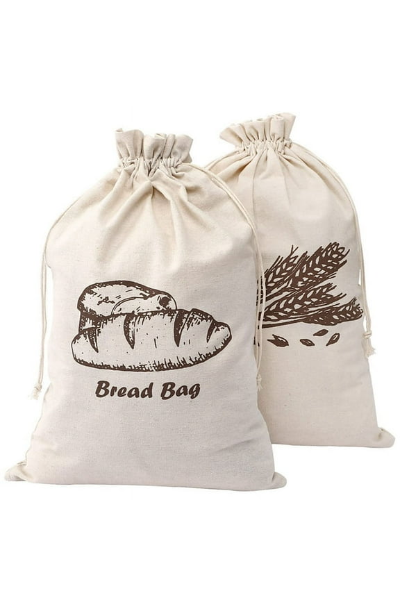 Linen Bread Bags for Homemade Container, 2 Pcs 30X40cm Unbleached & Reusable Storage, Natural Storage