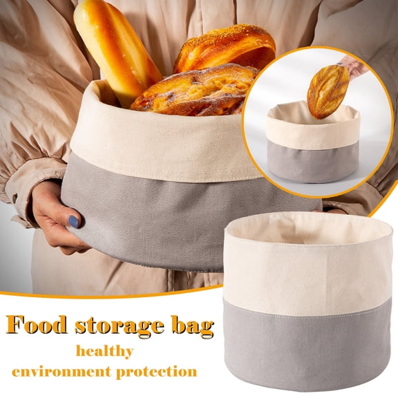 Linen Bread Storage Basket, Reusable Bread Bag, Vegan Food Storage, Large 22.5 cm, Kitchen Counter or Drawer