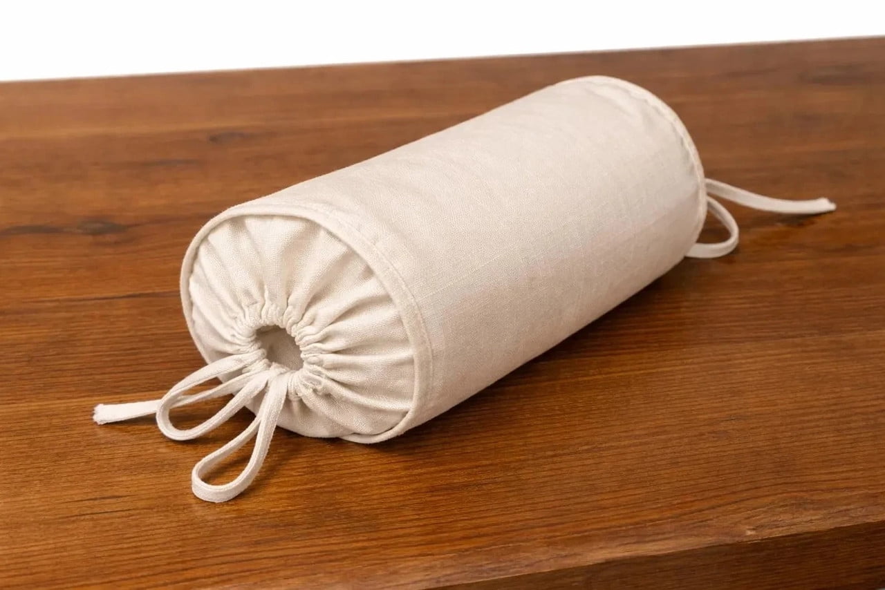 Linen Buckwheat Pillow – Natural Neck & Cervical Support, Adjustable Fill, Organic Linen Cover, Lumbar & Spine Alignment Pillow (Round 14x6)