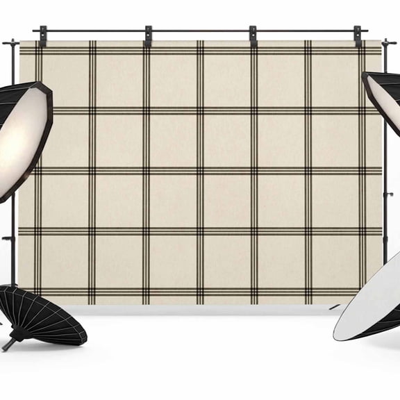 Linen Buffalo Check Backdrop for Photography,Fabric Photo Background Backdrop,Retro Black Lines Grid Pattern Photo Booth Background for Portrait Photoshoot Video Wedding Studio Decor Banner 7x5ft