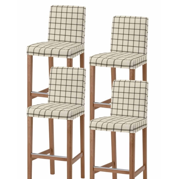 Linen Buffalo Check Bar Stool Covers Set of 4, Retro Black Lines Grid Pattern Stretch Washable Bar Chair Covers with Backs, Removable Pub Counter Height Chair Cover for Kitchen Dining Room Cafe