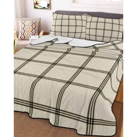 Linen Buffalo Check Full Size Down Alternative Comforter, Lightweight Comforter Quilt Bedding Set with Pillow Shams Retro Black Lines Grid Pattern All Seasons Bed Comforter Duvet Insert 78"x90"