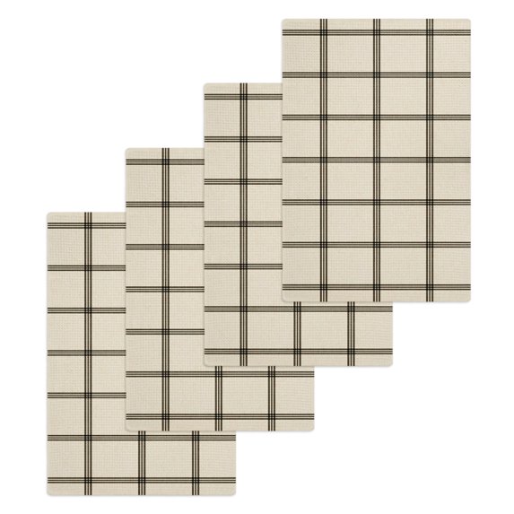 Linen Buffalo Check Kitchen Dish Towels for Drying Dishes Set of 4, Retro Black Lines Grid Pattern Waffle Weave Microfiber Hand Tea Bathroom Towels Quick Dry & Absorbent Towel 15.7x23.6