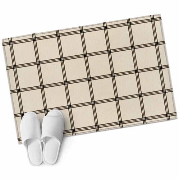 Linen Buffalo Check Large Area Rugs for Bedroom Living Room, Soft Non Slip Carpet Bedside Rug, Retro Black Lines Grid Pattern Rectangular Floor Cover Kitchen Accent Rug 2'x3' for Dining Room/Office