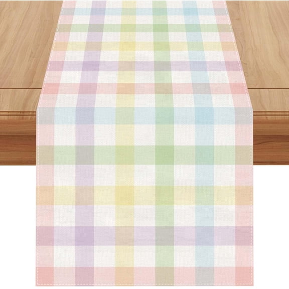 Linen Buffalo Check Plaid Spring Table Runner 72 Inches Long Farmhouse Spring Summer Easter Home Kitchen Dining Room Table Decorations