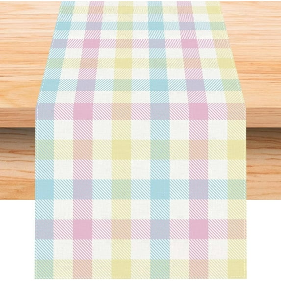 Linen Buffalo Check Plaid Spring Table Runner 72 Inches Long Farmhouse Spring Summer Easter Table Decoration for Home Kitchen Dining Room