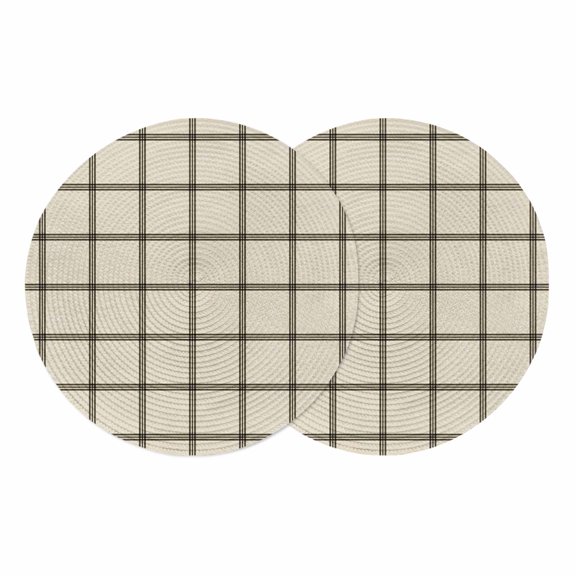 Linen Buffalo Check Round 13 Inch Placemats Set of 2, Retro Black Lines Grid Pattern HeatResistant Non Slip Place Mats for Dining Table, Wipeable Braided Kitchen Table Mats for Housewarming