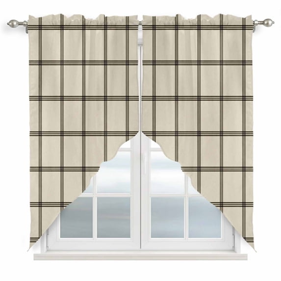 Linen Buffalo Check Swag Valances for Windows, Kitchen Window Curtains Over Sink, Retro Black Lines Grid Pattern Window Treatment Curtains for Living Room/Bedroom Curtains 2 Panel Sets 36"x45"