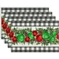 thumbnail image 1 of Linen Buffalo Plaid Christmas Placemats Set of 4 Christmas Table Mats Winter New Year Xmas Decor Black and White Christmas Decorations and Supplies for Home Kitchen Table-12×18’’, 1 of 5