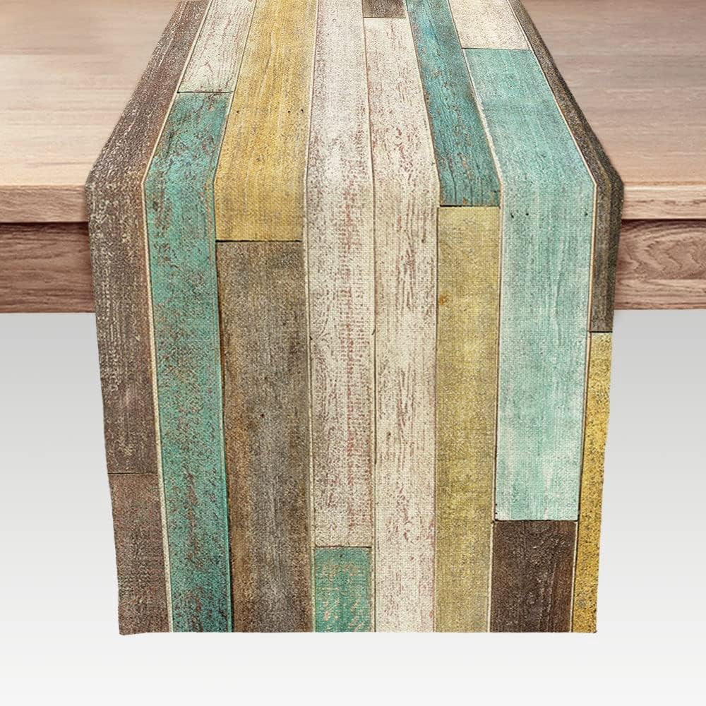 Linen Burlap Table Runners, Rustic Barn Wood Brown Teal Table Runner ...