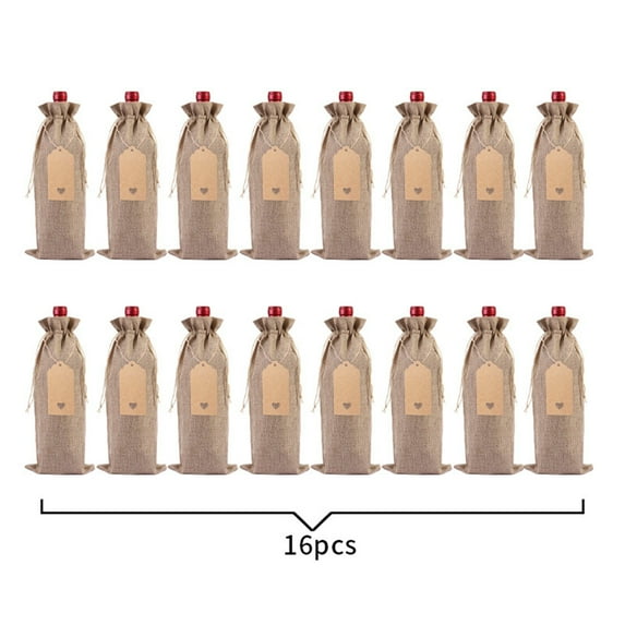 Linen Burlap Wine Bags Drawstring Wine Bottle Gift Sacks with Tags Jute Burlap Plain Wine Bags for Wedding Birthday Blind Tastings Christmas Travel Party (Natural Color)