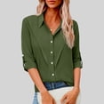 thumbnail image 1 of Linen Button Down Blouse for Women Rolled Sleeve V Neck Casual Officewear Loose Fit Solid Texture Breathable Fabric Summer Fall Business Work Shirt Tops, 1 of 7