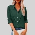 thumbnail image 1 of Linen Button Down Blouse for Women Rolled Sleeve V Neck Casual Officewear Loose Fit Solid Texture Breathable Fabric Summer Fall Business Work Shirt Tops, 1 of 7