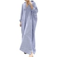 thumbnail image 1 of Linen Button Down Shirt Dress Long Sleeve Striped Womens Oversized Collar Beach Casual Dress with Side Split, 1 of 5