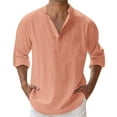 thumbnail image 1 of Linen Button Down Shirt Men Mens Linen Casual Shirts Stand Solid Big And Tall Long Sleeve Pullover Shirt Mens Linen Shirt Watermelon Red M, 1 of 5