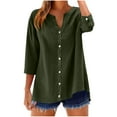 thumbnail image 1 of Linen Button Down Shirt Women V Neck Blouse 3/4 Sleeve Tunic Tops Solid Color Casual Shirts Loose Fit Summer Tops for Women, 1 of 6