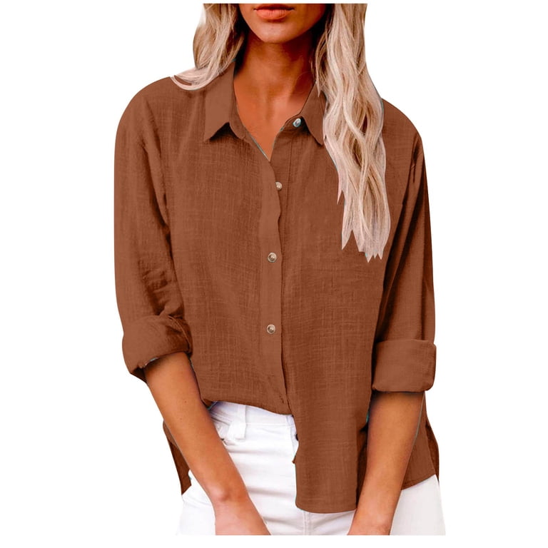 Linen Button Down Shirts Long Sleeve Lapel Collared Dressy Casual Blouses Womens Plus Size Tops with High Low Hem (3XL, Brown) - Walmart.com Linen Button Down Shirts Long Sleeve Lapel Collared Dressy Casual Blouses Womens Plus Size Tops with High Low Hem (3XL, Brown) - Walmart.com