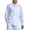 thumbnail image 1 of Linen Button Down Shirts for Men Pocket Dress Casual Blouses Long Sleeve Lapel Collar Solid Color Shirt Tops (XL, White), 1 of 6