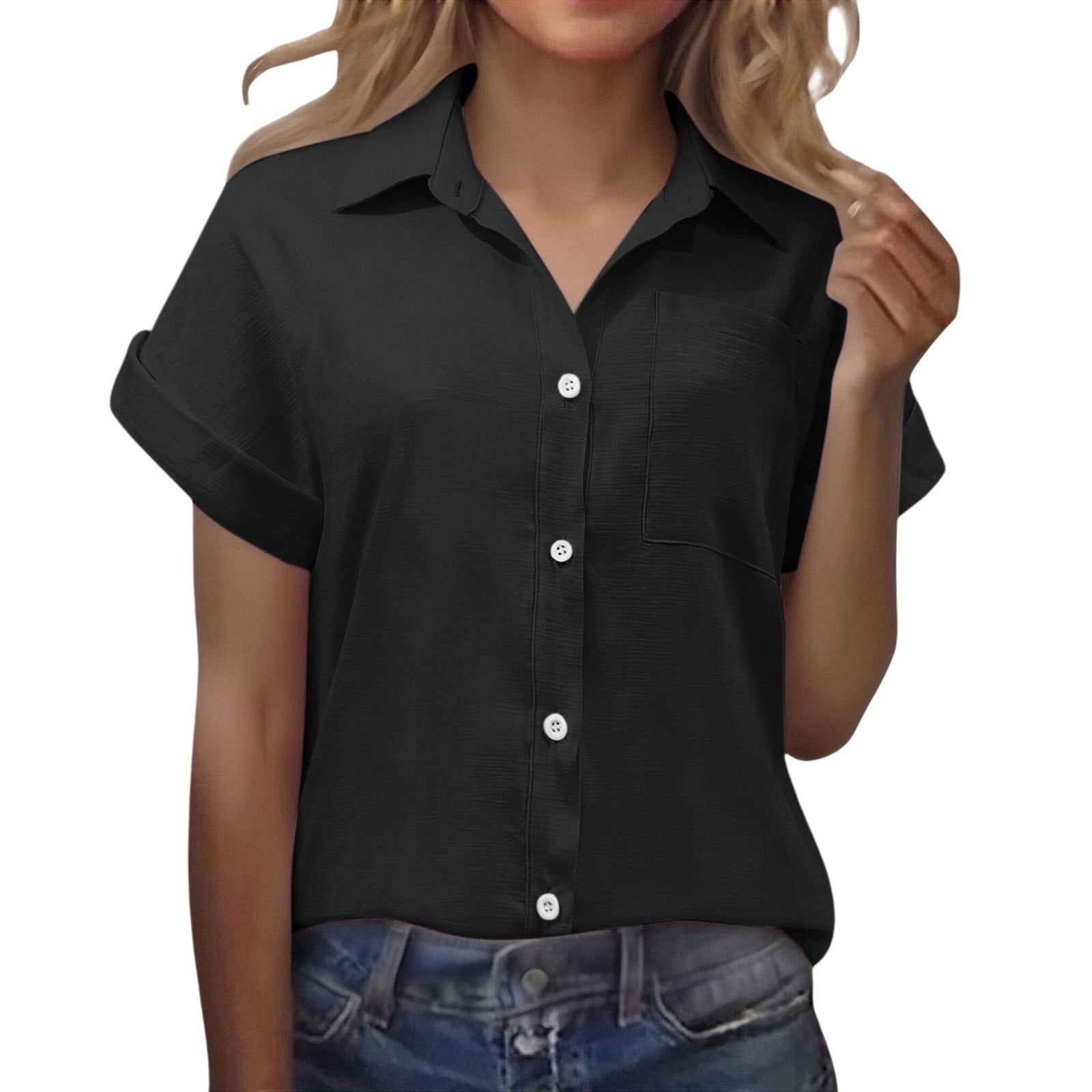 Linen Button Down Shirts for Women Beach Vacation Y2K Clothes Collared ...