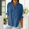 thumbnail image 1 of Fshiont Linen Button Down Shirt Women Collared Plus Size 3/4 Sleeve Tunic Top Trendy Dressy Business Casual Work Blouse Lightweight Vacation Petite Loose Gauze Tee Royal Blue 3XL, 1 of 6