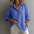 thumbnail image 1 of Linen Button Down Shirt Women Long Sleeve Linen Blend Tops Linen Shirts for Women Casual Ladies Gauze Tops Womens Gauze Tops Breathable Natural Flax Summer Vacation Linen Top,Blue,L, 1 of 9