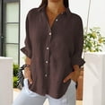 thumbnail image 1 of Fshiont Linen Button Down Shirt Womens Lapel Collar Plus Size 3/4 Sleeve Tunic Tops Trendy Dressy Business Casual Work Blouse Lightweight Vacation Petite Loose Gauze Tee Brown M, 1 of 6