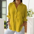 thumbnail image 1 of Fshiont Linen Button Down Shirt Womens Lapel Collar Plus Size 3/4 Sleeve Tunic Tops Trendy Dressy Business Casual Work Blouse Lightweight Vacation Petite Loose Gauze Tee Yellow 3XL, 1 of 6