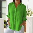 thumbnail image 1 of Fshiont Linen Button Down Shirt Womens Lapel Collar Plus Size 3/4 Sleeve Tunic Tops Trendy Dressy Business Casual Work Blouse Lightweight Vacation Petite Loose Gauze Tee Green XL, 1 of 6