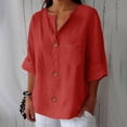thumbnail image 1 of Linen Button Down Shirts For Women Flowy Tops For Women Office Work Tops Beach Vacation Tshirts Womens Summer Tops Cotton Boho Tops Gauze Tunic Tops For Women Peasant Blouse Womens Gauze Tops RD2, 1 of 6