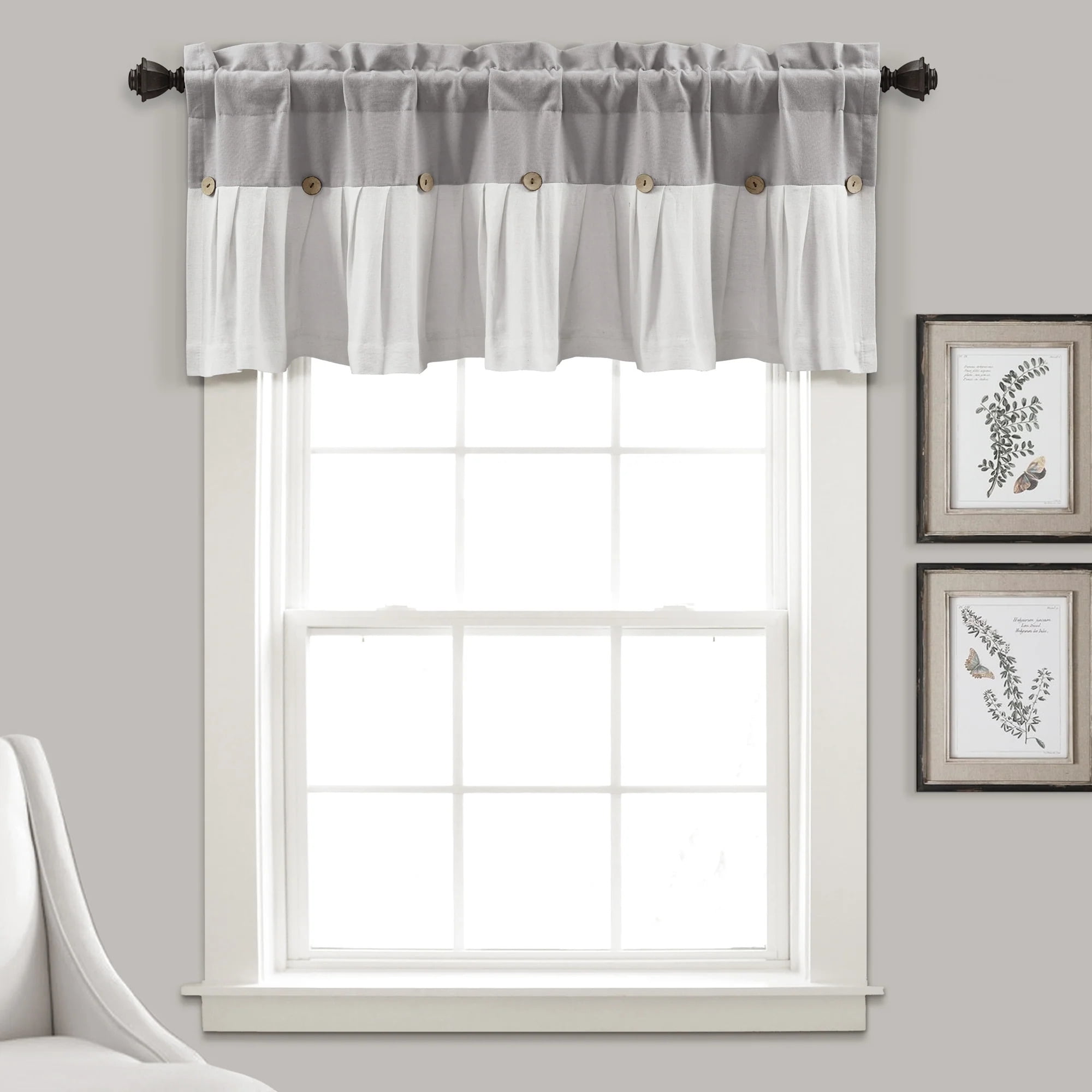 Lush Decor, Linen Button Valance, 84x18, Gray/White - Walmart.com
